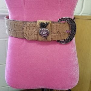 Vintage Leather Belt with Feather and Medallion